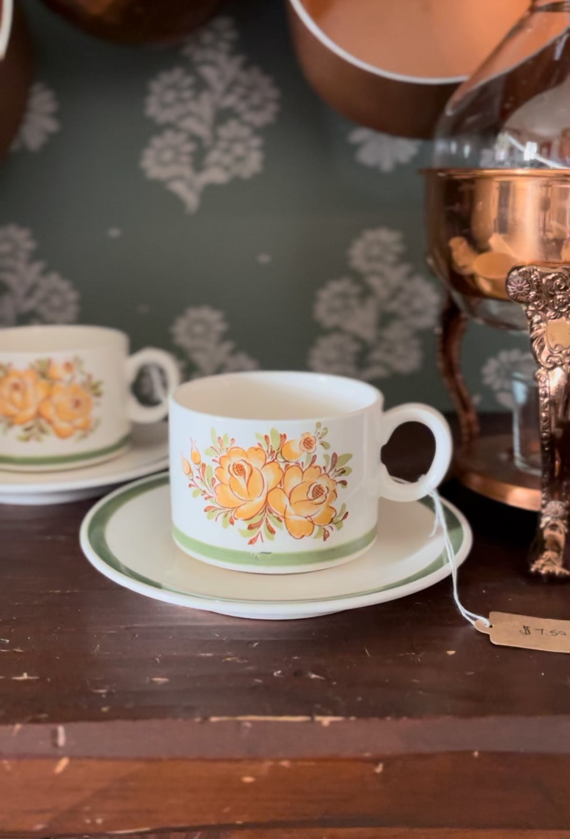 Vintage Floral Tea Cups with Saucers from Japan