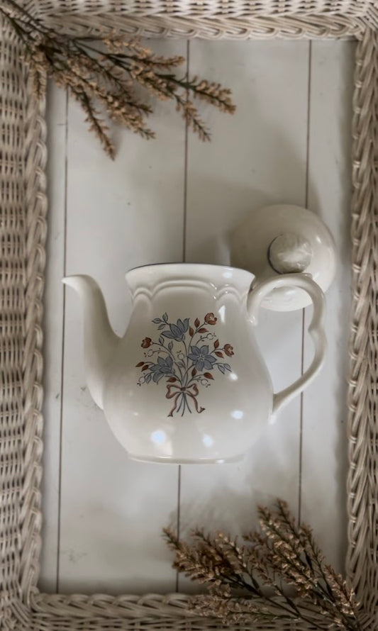 Vintage Cordella Blue and Brown Floral Tea Pot