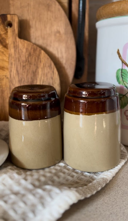 Brown Stoneware Salt and Pepper Shakers