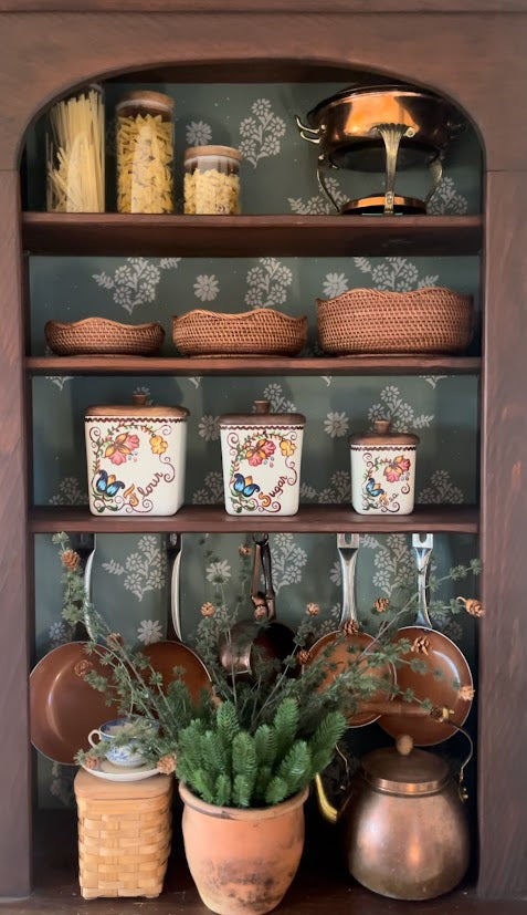 Vintage Floral Ceramic Canister Set with Wooden Lids