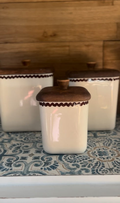 Vintage Floral Ceramic Canister Set with Wooden Lids