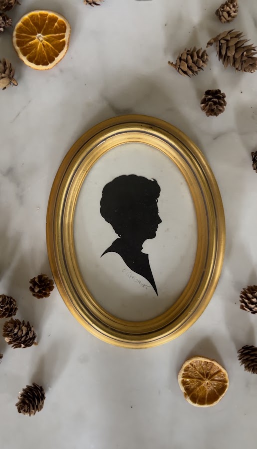 Vintage Silhouette in a Wood, Gold-Painted, Oval Frame