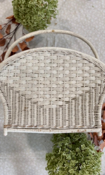 Vintage White Wicker Magazine Holder