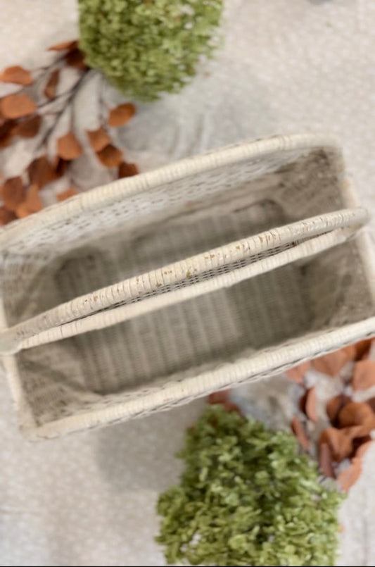 Vintage White Wicker Magazine Holder