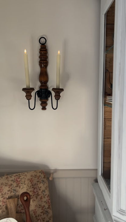 Vintage Pair of Wood and Wrought Iron Sconces