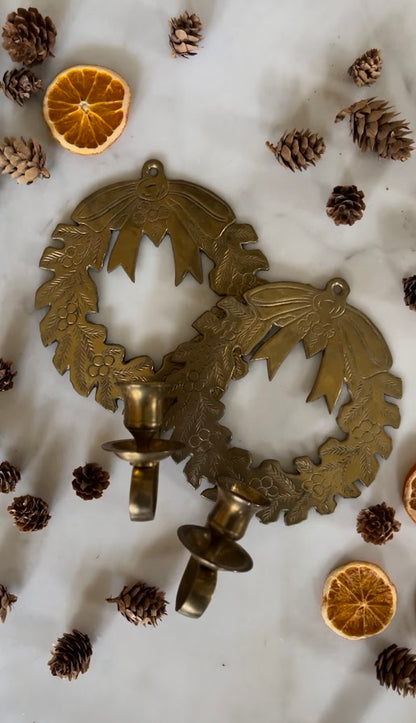 Solid Brass Christmas Wreath Sconce (2 Sconces Available)