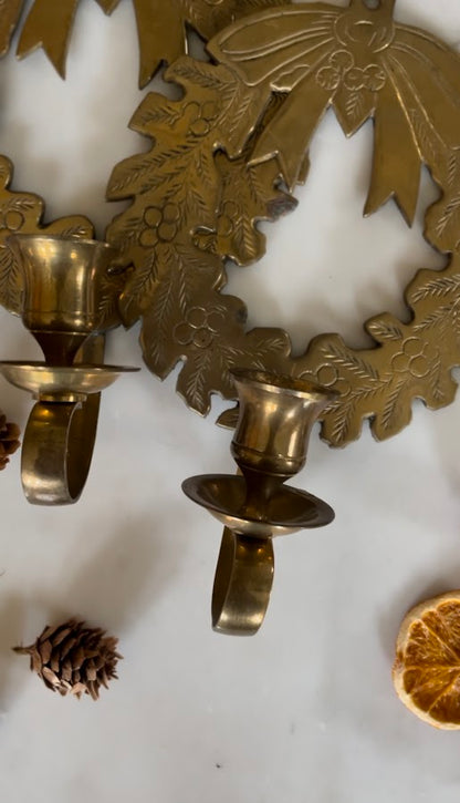 Solid Brass Christmas Wreath Sconce (2 Sconces Available)