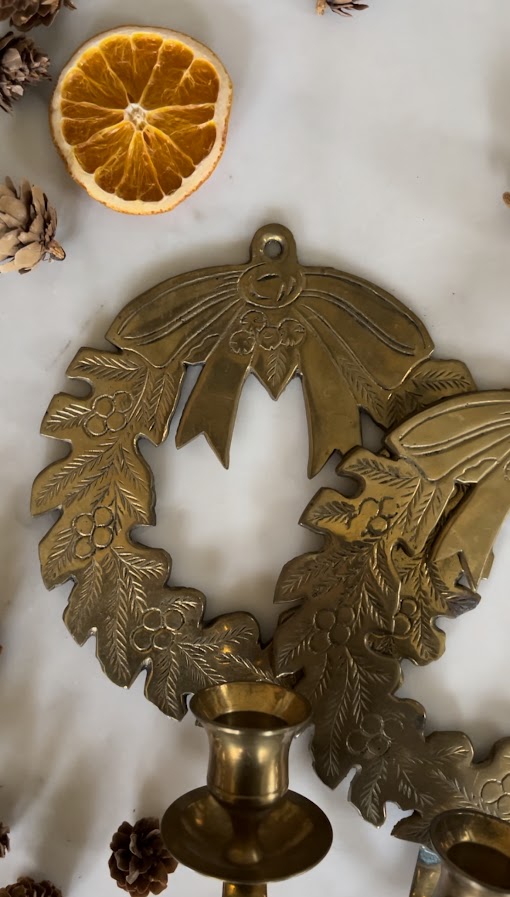 Solid Brass Christmas Wreath Sconce (2 Sconces Available)